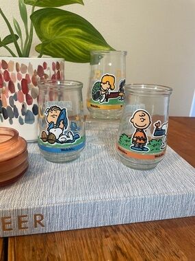 Set of 3 Vintage(1980s-1990s) Welch’s Peanuts “Comic Classics” Jelly Jar Glasses